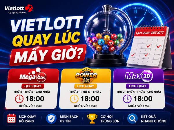 Vietlott quay lúc mấy giờ, cập nhật lịch quay Mega 6/45, Power 6/55 Và Max 3D